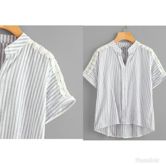 Unbrended Tops - 💥NEW💥Contrast Striped Crochet Blouse